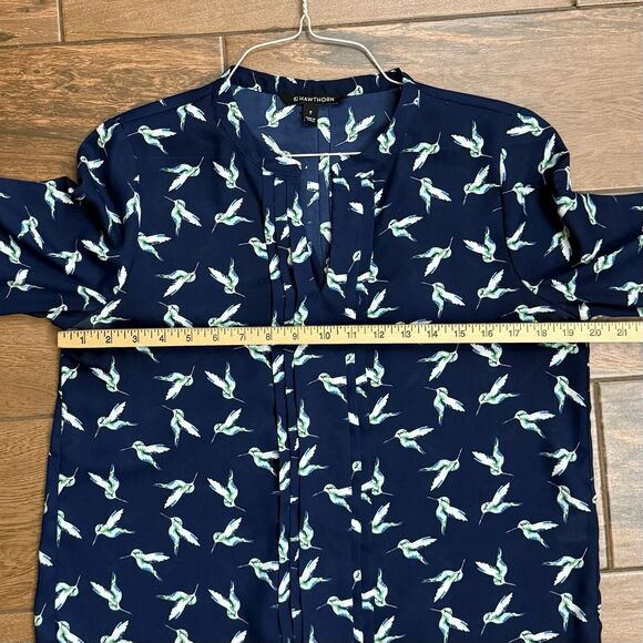 41 Hawthorn Hummingbird Shirt Semi Sheer Blue Top Blouse Womens Medium - Picture 4 of 8